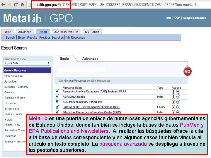 Meta. Lib es una puerta de enlace de numerosas agencias gubernamentales de Estados Unidos,