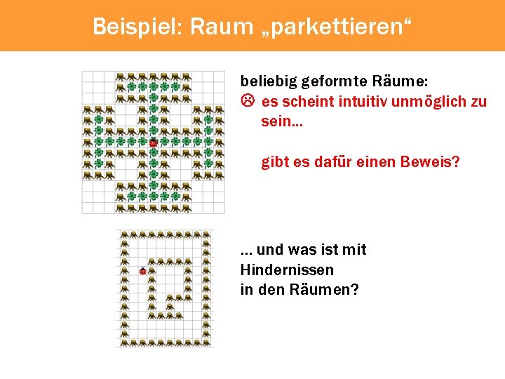 Beispiel: Raum „parkettieren“ beliebig geformte Räume: es scheint intuitiv unmöglich zu sein. . .