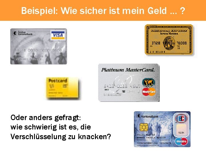 Beispiel: Wie sicher ist mein Geld. . . ? Oder anders gefragt: wie schwierig