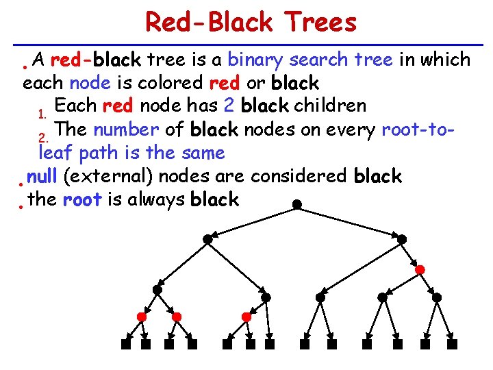 Red-Black Trees A red-black tree is a binary search tree in which each node
