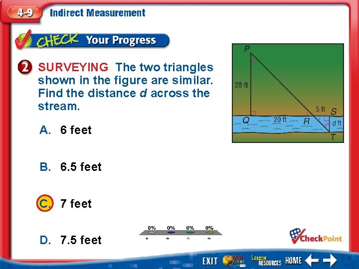 SURVEYING The two triangles shown in the figure are similar. Find the distance d