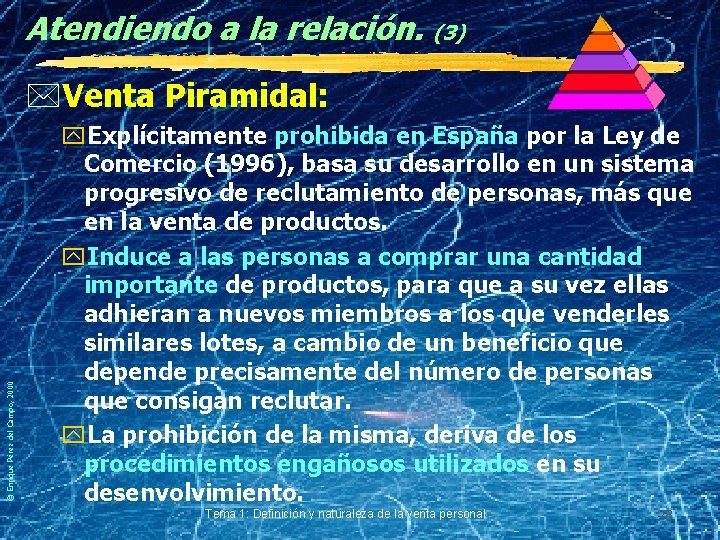 Atendiendo a la relación. (3) © Enrique Pérez del Campo, 2000 *Venta Piramidal: y.