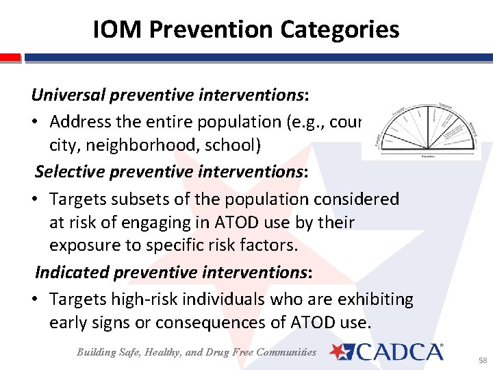 IOM Prevention Categories Universal preventive interventions: • Address the entire population (e. g. ,