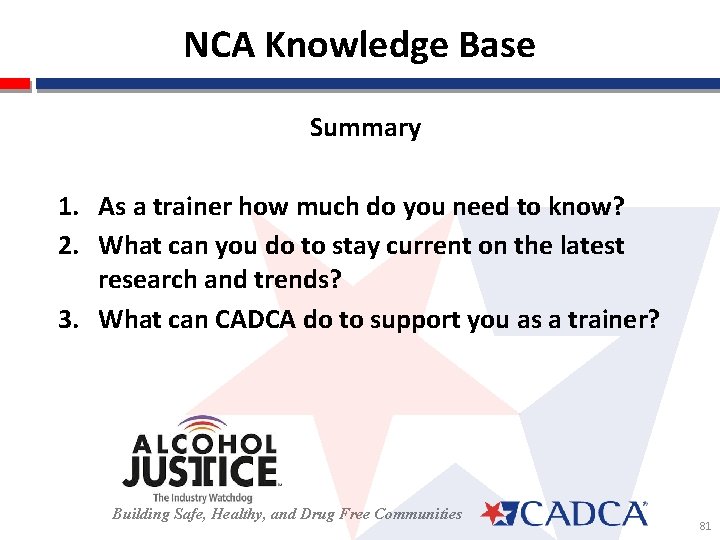 NCA Knowledge Base Summary 1. As a trainer how much do you need to