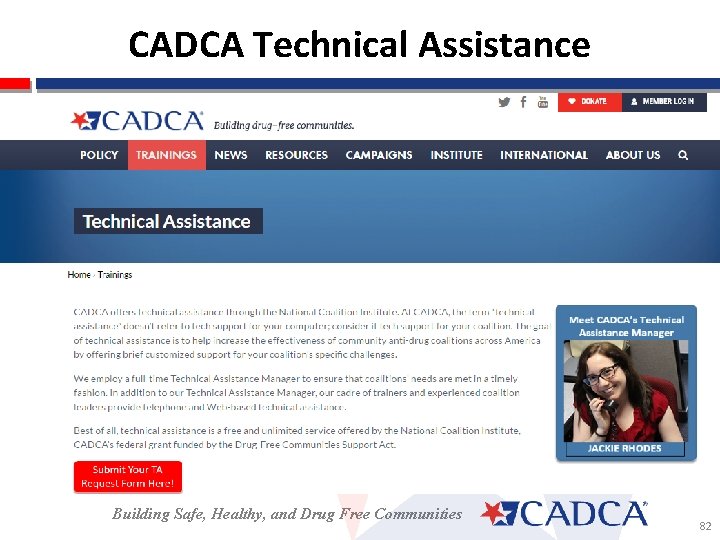 CADCA Technical Assistance Building Safe, Healthy, and Drug Free Communities 82 