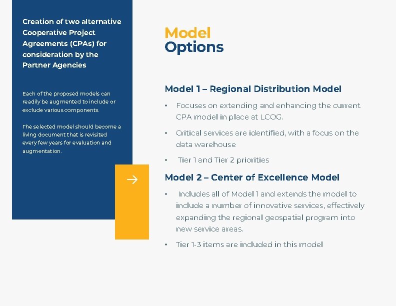 Creation of two alternative Cooperative Project Agreements (CPAs) for consideration by the Model Options