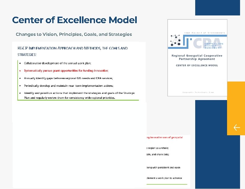 Center of Excellence Model Changes to Vision, Principles, Goals, and Strategies 