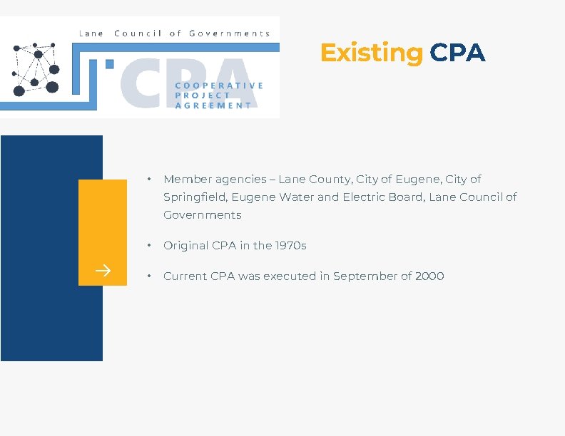 Existing CPA • Member agencies – Lane County, City of Eugene, City of Springfield,