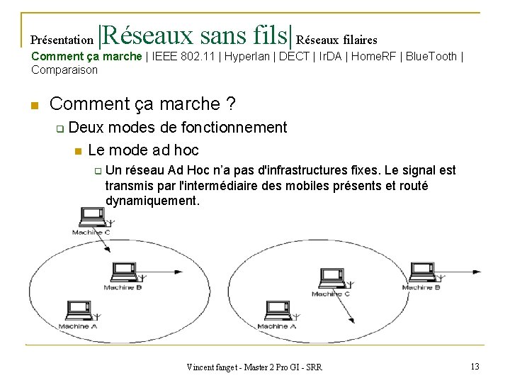 Présentation |Réseaux sans fils| Réseaux filaires Comment ça marche | IEEE 802. 11 |