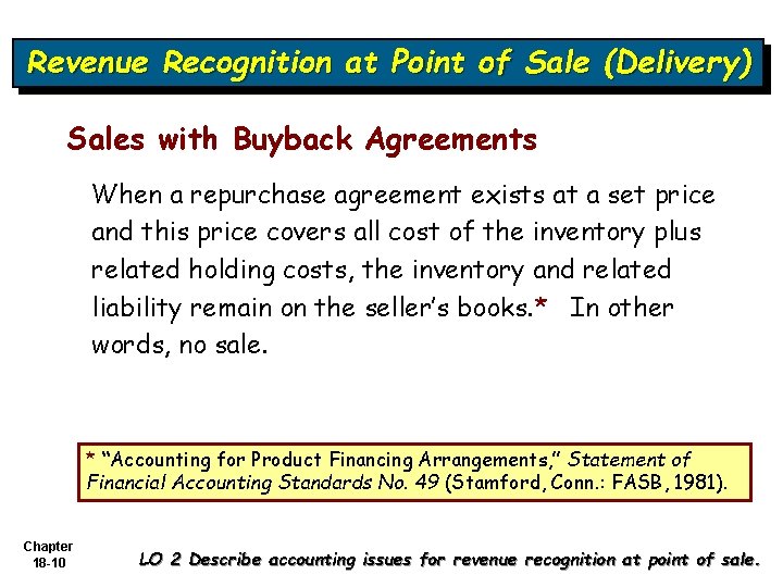 Revenue Recognition at Point of Sale (Delivery) Sales with Buyback Agreements When a repurchase