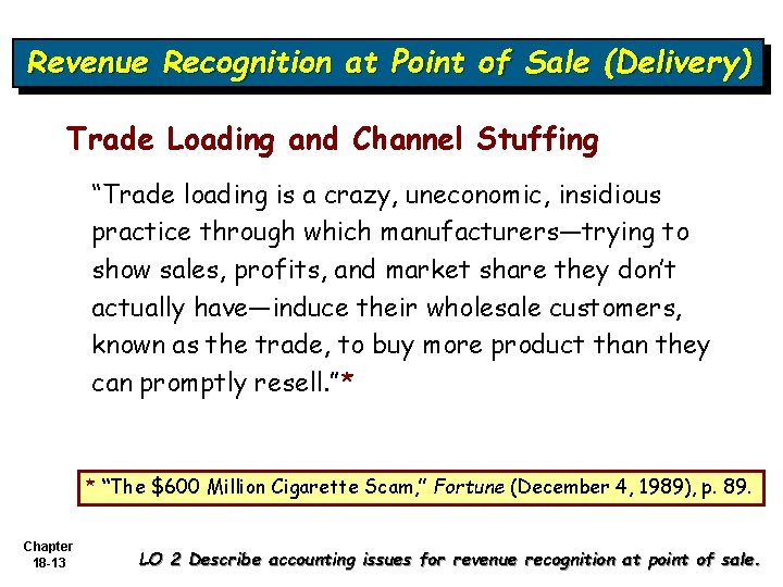 Revenue Recognition at Point of Sale (Delivery) Trade Loading and Channel Stuffing “Trade loading