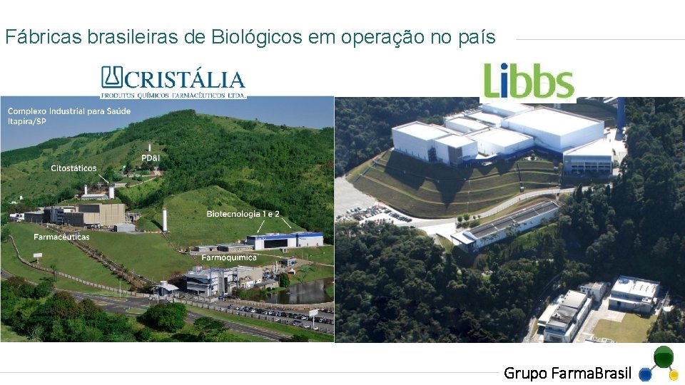 Fábricas brasileiras de Biológicos em operação no país Grupo Farma. Brasil 