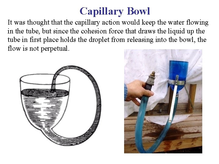 Capillary Bowl It was thought that the capillary action would keep the water flowing