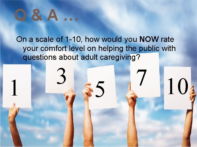 Q&A… On a scale of 1 -10, how would you NOW rate your comfort