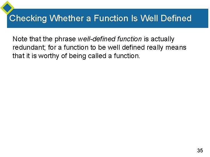 Checking Whether a Function Is Well Defined Note that the phrase well-defined function is