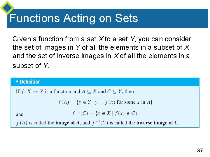 Functions Acting on Sets Given a function from a set X to a set