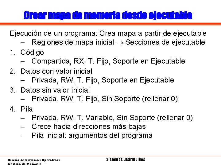 Crear mapa de memoria desde ejecutable Ejecución de un programa: Crea mapa a partir