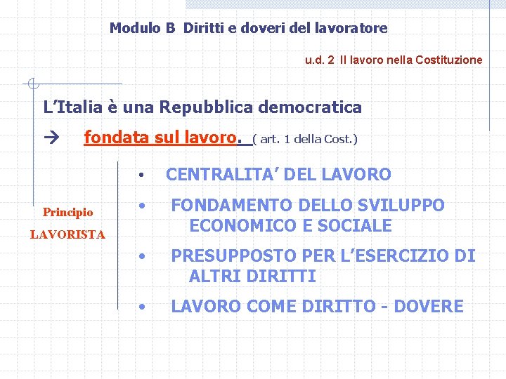 Modulo B Diritti e doveri del lavoratore u. d. 2 Il lavoro nella Costituzione