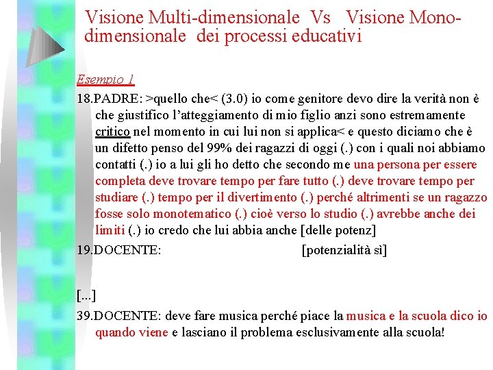 Visione Multi-dimensionale Vs Visione Monodimensionale dei processi educativi Esempio 1 18. PADRE: >quello che<