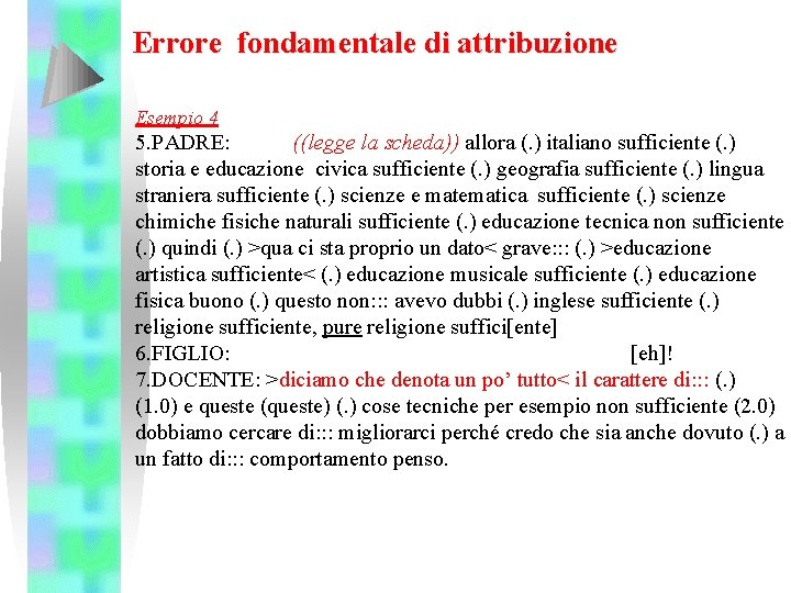 Errore fondamentale di attribuzione Esempio 4 5. PADRE: ((legge la scheda)) allora (. )