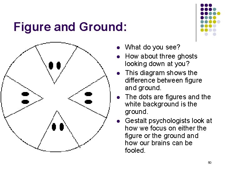 Figure and Ground: l l l What do you see? How about three ghosts