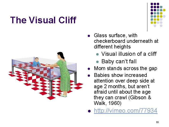 The Visual Cliff l Glass surface, with checkerboard underneath at different heights l l