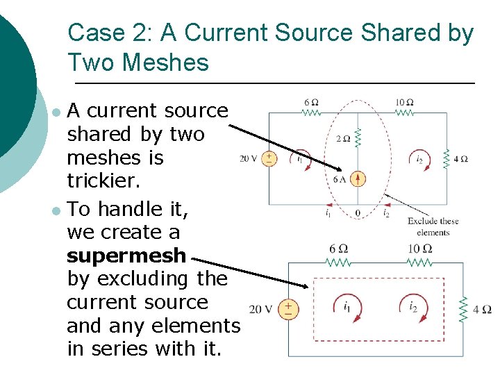 Case 2: A Current Source Shared by Two Meshes A current source shared by