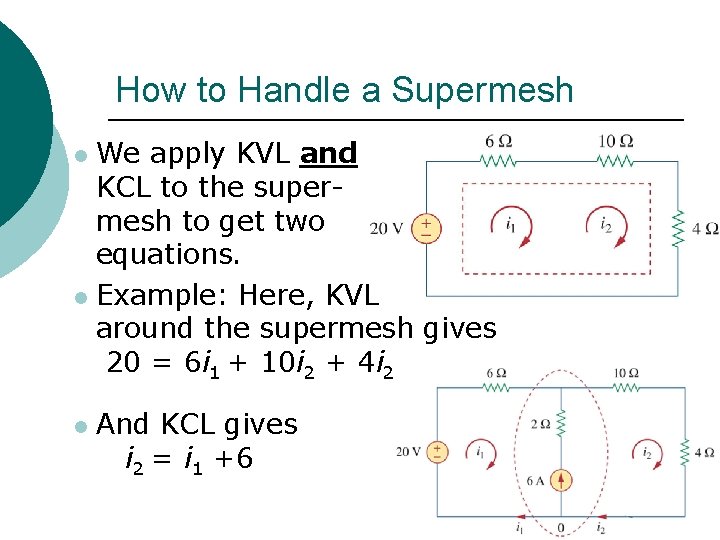 How to Handle a Supermesh We apply KVL and KCL to the supermesh to