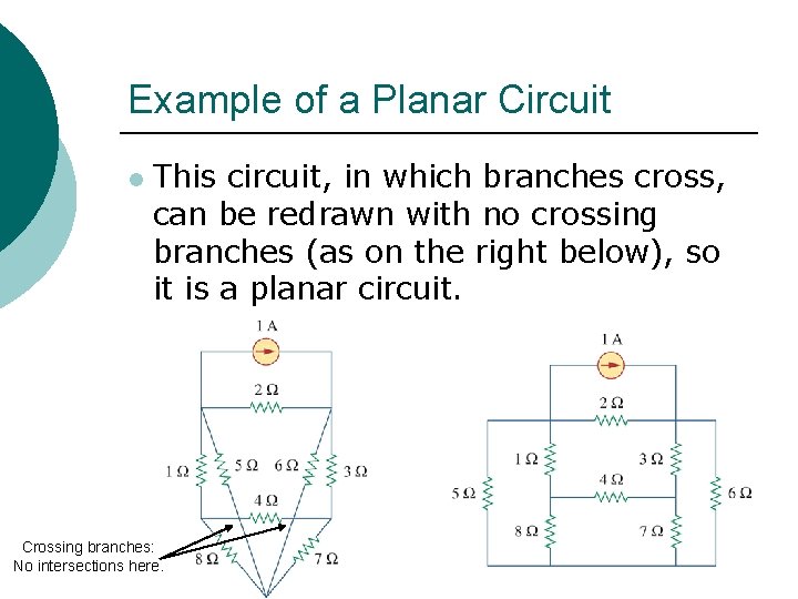 Example of a Planar Circuit l This circuit, in which branches cross, can be