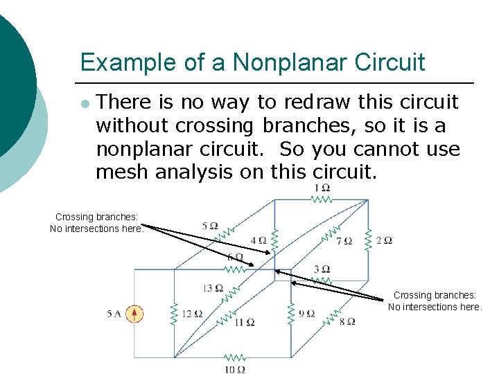 Example of a Nonplanar Circuit l There is no way to redraw this circuit