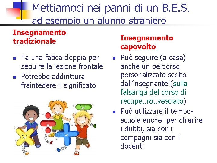 Mettiamoci nei panni di un B. E. S. ad esempio un alunno straniero Insegnamento