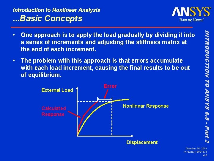 Introduction to Nonlinear Analysis . . . Basic Concepts Training Manual • The problem