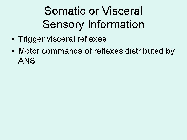 Somatic or Visceral Sensory Information • Trigger visceral reflexes • Motor commands of reflexes Somatic or Visceral Sensory Information • Trigger visceral reflexes • Motor commands of reflexes