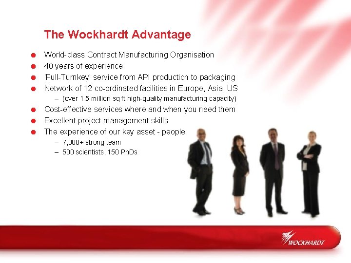 The Wockhardt Advantage = = World-class Contract Manufacturing Organisation 40 years of experience ‘Full-Turnkey’