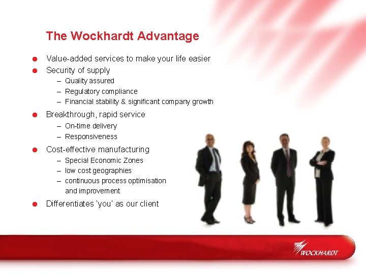 The Wockhardt Advantage = Value-added services to make your life easier = Security of