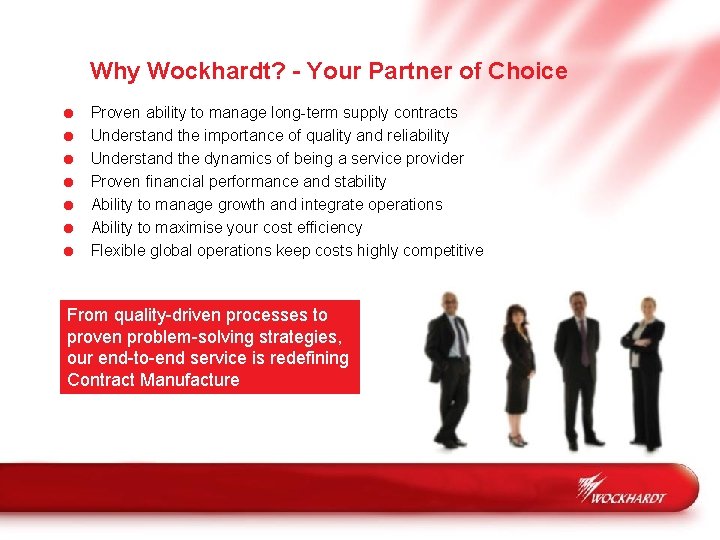 Why Wockhardt? - Your Partner of Choice = = = = Proven ability to