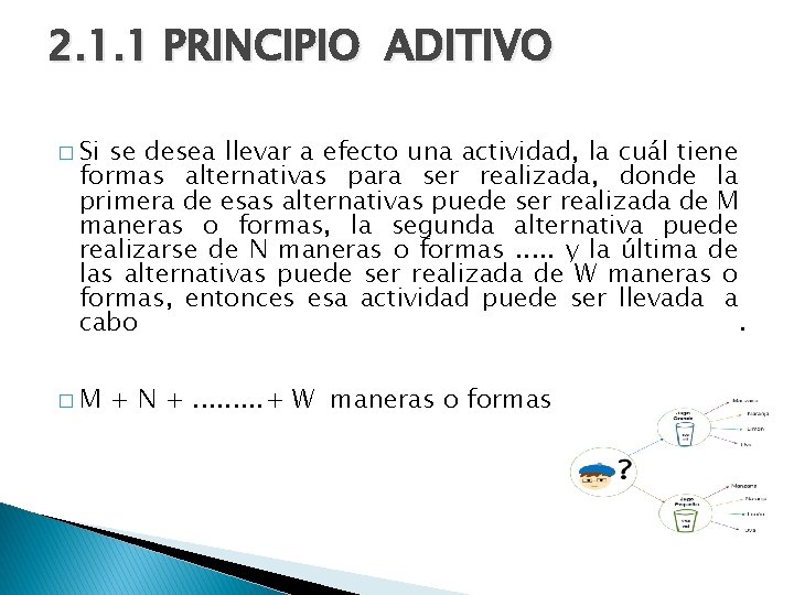 2. 1. 1 PRINCIPIO ADITIVO � Si se desea llevar a efecto una actividad,