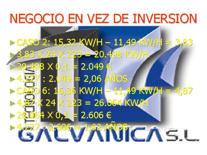 NEGOCIO EN VEZ DE INVERSION ► CASO 2: 15, 32 KW/H – 11, 49