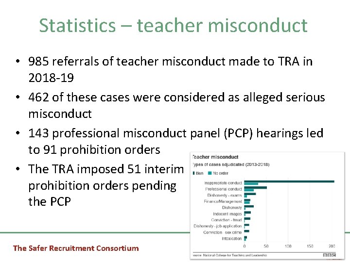 Statistics – teacher misconduct • 985 referrals of teacher misconduct made to TRA in