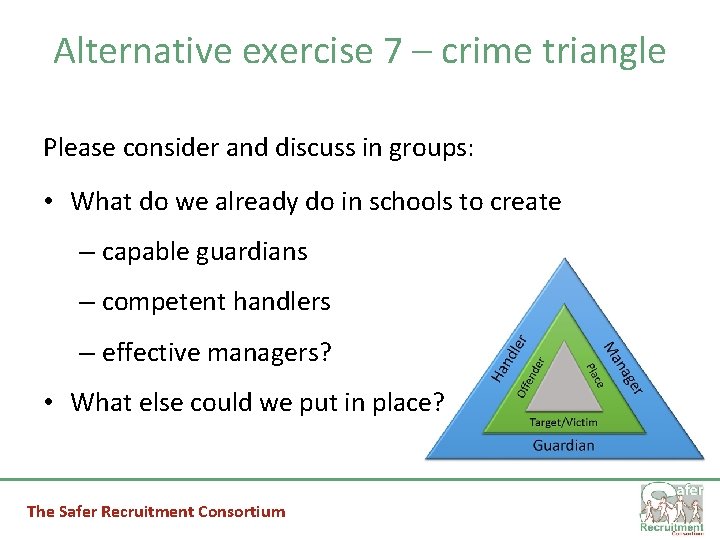 Alternative exercise 7 – crime triangle Please consider and discuss in groups: • What