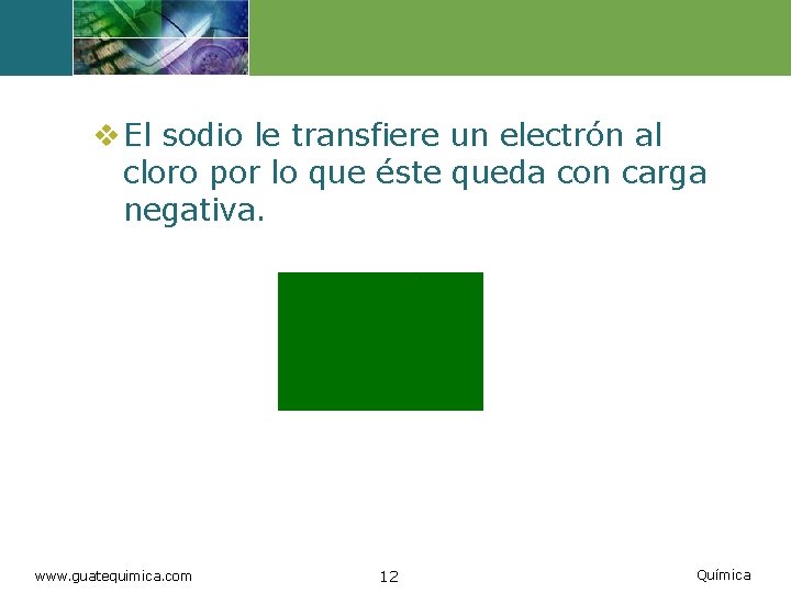 v El sodio le transfiere un electrón al cloro por lo que éste queda