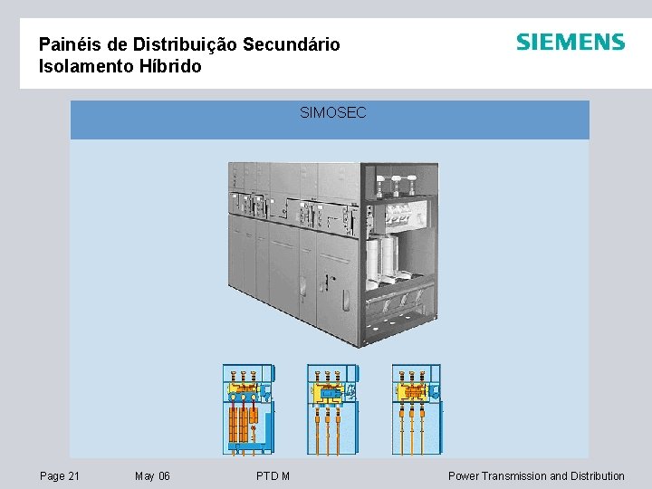 Painéis de Distribuição Secundário Isolamento Híbrido SIMOSEC Page 21 May 06 PTD M Power