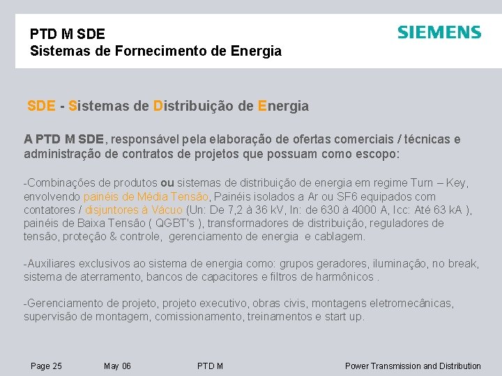 PTD M SDE Sistemas de Fornecimento de Energia SDE - Sistemas de Distribuição de