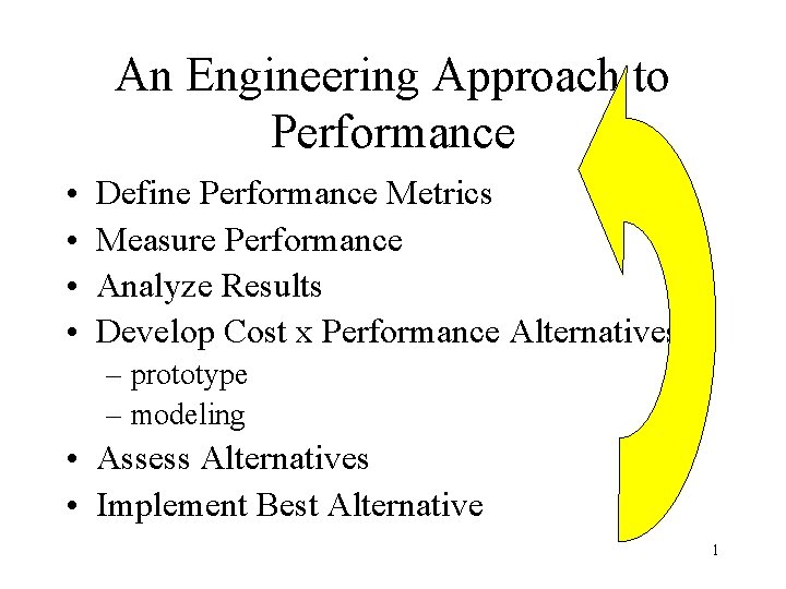 An Engineering Approach to Performance • • Define Performance Metrics Measure Performance Analyze Results