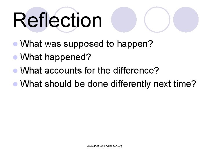 Reflection l What was supposed to happen? l What happened? l What accounts for