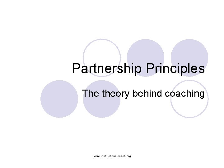 Partnership Principles The theory behind coaching www. instructionalcoach. org 