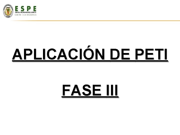 APLICACIÓN DE PETI FASE III APLICACIÓN DE PETI FASE III