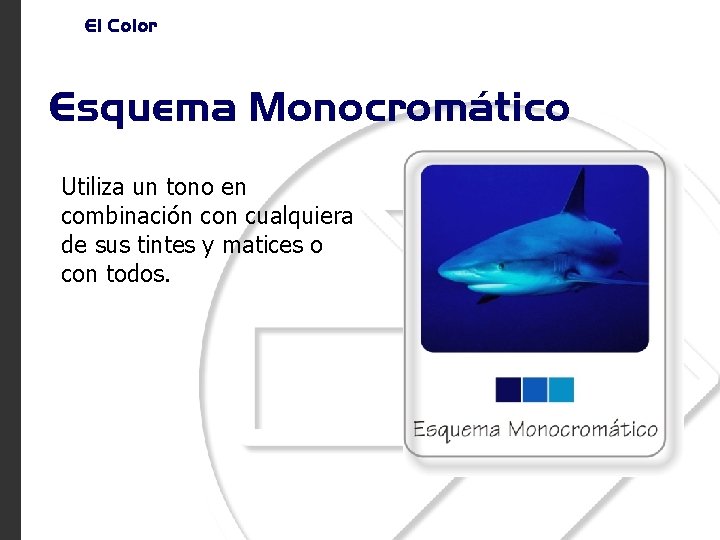 El Color Esquema Monocromático Utiliza un tono en combinación con cualquiera de sus tintes