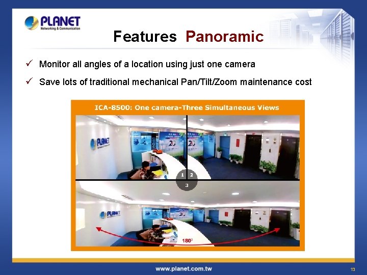 Features Panoramic ü Monitor all angles of a location using just one camera ü