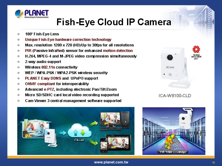 Fish-Eye Cloud IP Camera u u 180° Fish-Eye Lens Unique Fish-Eye hardware correction technology